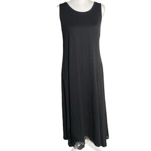 LOGO Lori Goldstein Women SZ S Black Knit MIDI Dress Lace Trim Pockets Cover Up